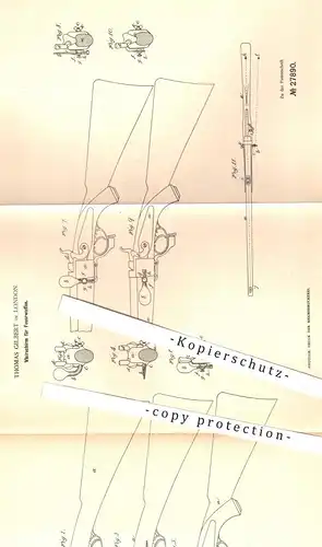 original Patent - Thomas Gilbert , London 1884 , Visierschirm für Feuerwaffen | Gewehr , Waffe , Waffen , Militär , Jagd