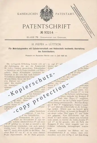original Patent - H. Pieper , Lüttich , 1896 , Schlosshalter am Mehrlagegewehr | Gewehr , Waffen , Jagd , Militär !!!