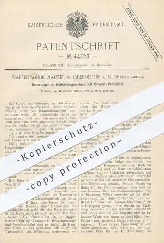 original Patent - Waffenfabrik Mauser , Oberndorf / Neckar , Hinterladegewehr mit Zylinderverschluss | Gewehr , Waffen !
