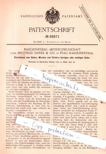 original Patent - Maschinenbau-Aktiengesellschaft in Prag-Karolinenthal , 1892 , Aufbereitung von Erzen !!!