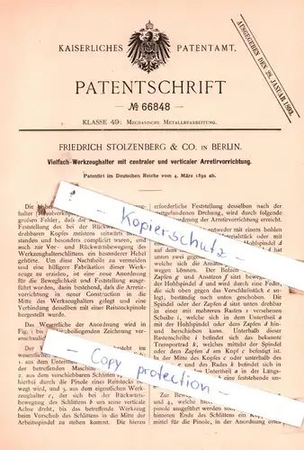 original Patent - Friedrich Stolzenberg & Co. in Berlin , 1892 , Vielfach-Werkzeughalter mit Arretirvorrichtung !!!