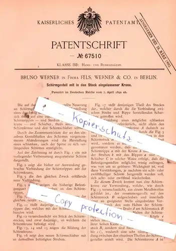 original Patent - Bruno Werner in Firma Fels, Werner & Co. in Berlin , 1892 , Hand- und Reisegeräthe !!!
