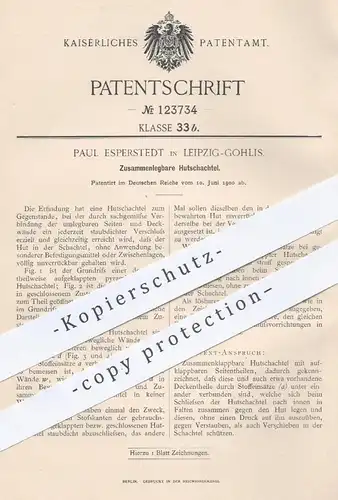 original Patent - Paul Esperstedt , Leipzig / Gohlis , 1900 , Zusammenlegbare Hutschachtel | Hut , Hüte , Schachtel !!