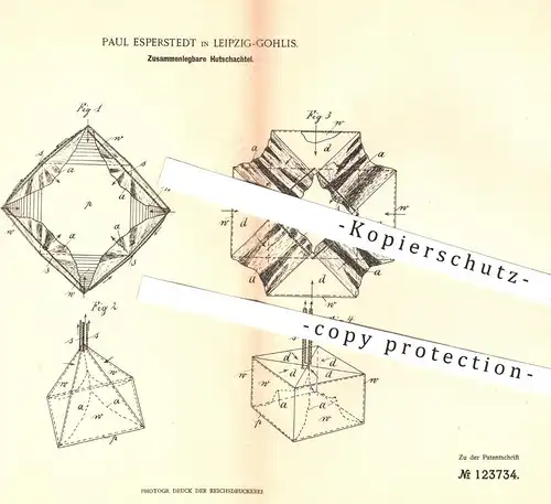 original Patent - Paul Esperstedt , Leipzig / Gohlis , 1900 , Zusammenlegbare Hutschachtel | Hut , Hüte , Schachtel !!