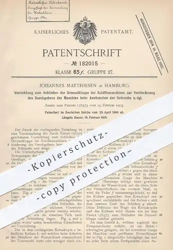 original Patent - Joh. Matthiesen , Hamburg , 1906 , Drosselklappe bei Schiffsmaschinen | Schiff , Schiffe , Schiffbau !