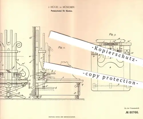 original Patent - J. Hügel , München , 1894 , Pedalschemel für Klaviere | Pedal - Schemel für Klavier , Piano , Flügel