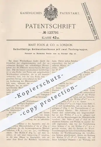 original Patent - Mast Foos & Co. in London , 1899 , Geldwechselkasse mit zwei Tastengruppen | Kasse , Geldkasse
