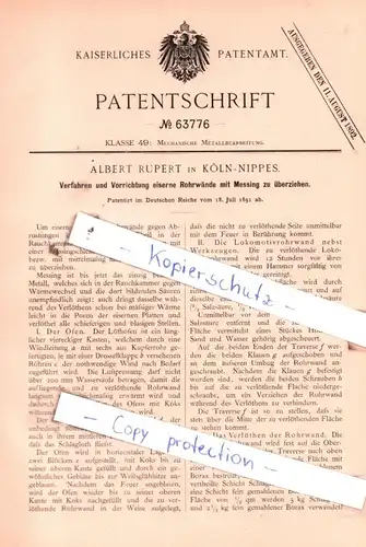 original Patent - Albert Rupert in Köln-Nippes , 1891 , Mechanische Metallbearbeitung !!!