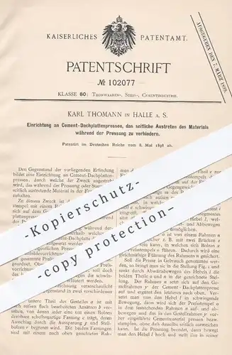 original Patent - Karl Thomann , Halle / Saale  1898 , Zement - Dachplattenpresse | Presse , Pressen , Dachdecker , Dach