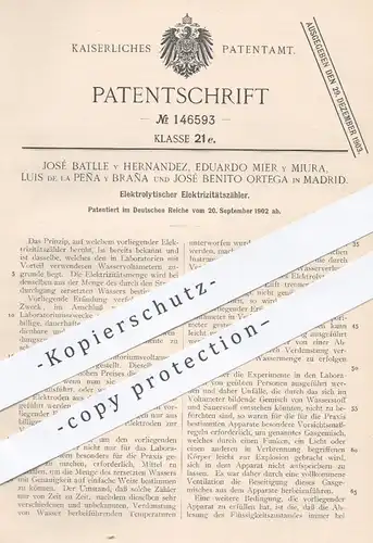 original Patent - José Batlle Hernandez , E. Mier Miura , Luis de la Peña Braña , José B. Ortega , Madrid | Elektrizität