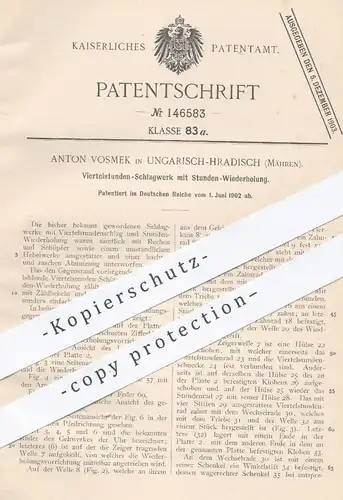 original Patent - Anton Vosmek , Ungarisch Hradisch , Mähren  1902 , Viertelstunden - Schlagwerk | Uhr , Uhren , Uhrwerk