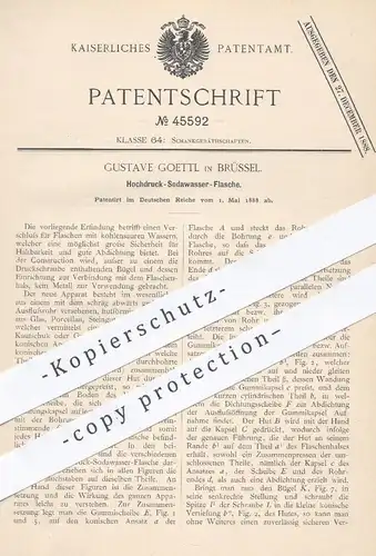 original Patent - Gustave Goettl , Brüssel , 1888 , Hochdruck - Sodawasser - Flasche | Verschluss für Flaschen !!!