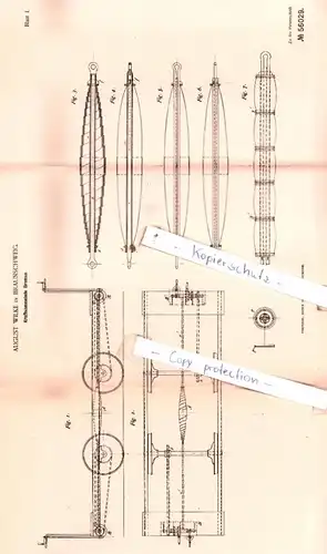 original Patent - August Wilke in Braunschweig , 1890 , Kraftsammelnde Bremse, Eisenbahnbetrieb !!!