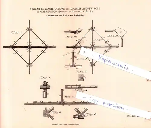 original Patent - Vincent le Comte Ourda und Charles Andrew Kolb in Washington , 1890 , Druckerei !!!