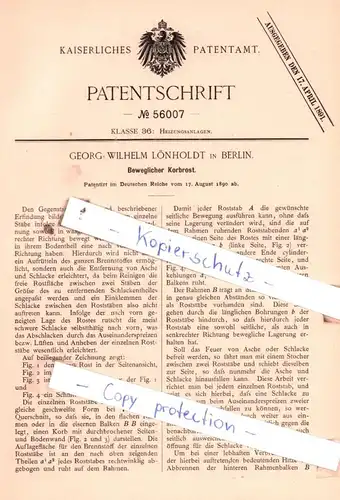 original Patent - Georg Wilhelm Lönholdt in Berlin , 1890 , Beweglicher Korbrost !!!