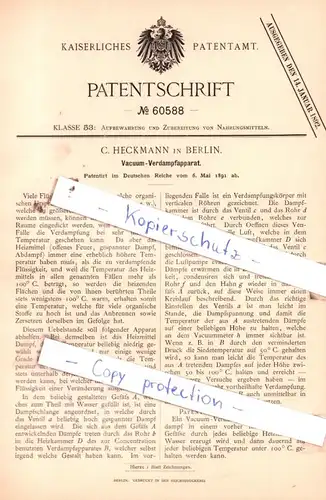 original Patent - C. Heckmann in Berlin , 1891 , Vacuum-Verdampfapparat !!!