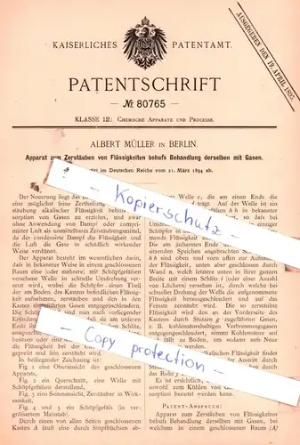original Patent - Albert Müller in Berlin , 1894 ,  Apparat zum Zerstäuben von Flüssigkeiten !!!