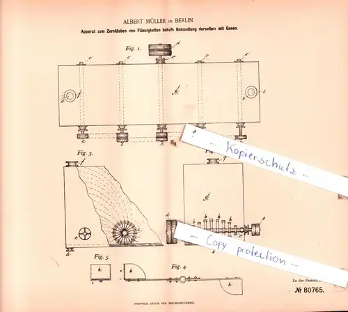 original Patent - Albert Müller in Berlin , 1894 ,  Apparat zum Zerstäuben von Flüssigkeiten !!!