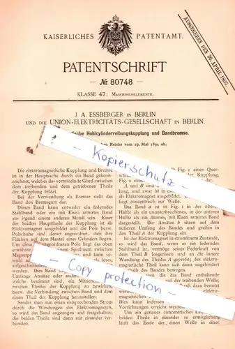 original Patent -  J. A. Essberger und die Union-Elektricitäts-Gesellschaft in Berlin , 1894 , Maschinenelemente !!!