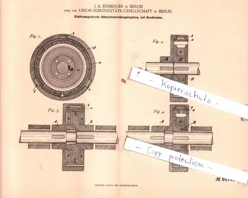 original Patent -  J. A. Essberger und die Union-Elektricitäts-Gesellschaft in Berlin , 1894 , Maschinenelemente !!!