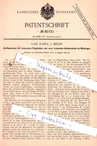 original Patent - Carl Kappa in Berlin , 1894 , Kraftmaschine mit Flügelkolben !!!