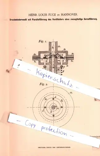 original Patent -  Heinr. Louis Fuge in Hannover , 1894 , Maschinenelemente !!!