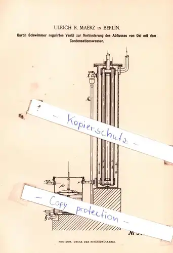 original Patent - Ulrich R. Maerz in Berlin , 1884 , Dampfmaschine !!!