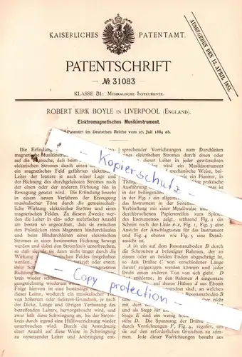 original Patent -  Robert Kirk Boyle in Liverpool , England , 1884 , Elektromagnetisches Musikinstrument !!!