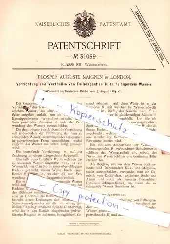 original Patent - Prosper Auguste Maignen in London , 1884 , Wasserleitung !!!