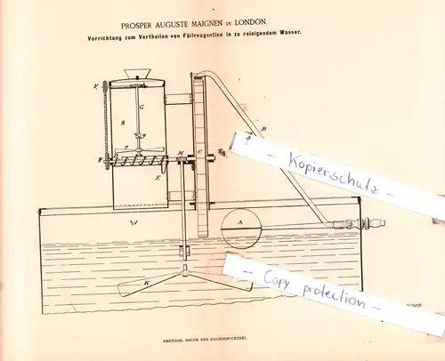 original Patent - Prosper Auguste Maignen in London , 1884 , Wasserleitung !!!