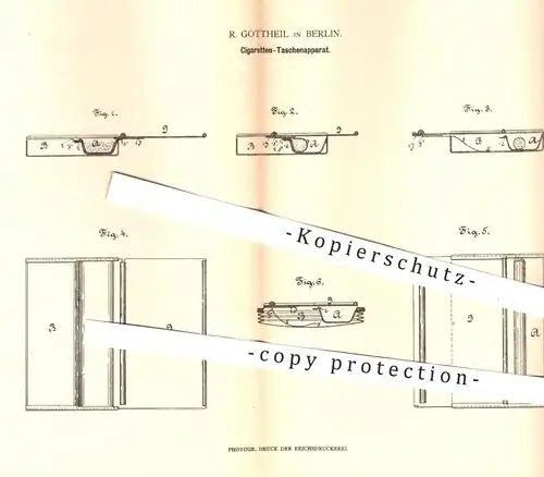 original Patent - R. Gottheil , Berlin , 1880 , Taschenapparat für Zigaretten | Rauchen , Zigarren , Zigarette , Tabak !