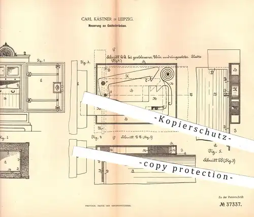 original Patent - Carl Kästner , Leipzig , 1886 , Geldschränke , Tresor , Safe , Panzerschrank | Schloss , Schlosser !!