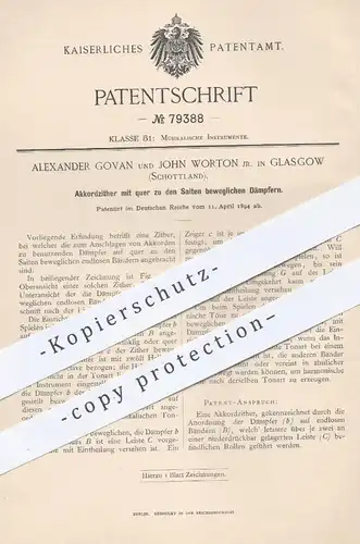 original Patent - Alexander Govan u. John Worton , Glasgow , Schottland , 1894 , Akkordzitter , Zitter | Zittern , Musik