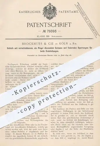 original Patent - Brockhues & Cie , Köln / Rhein , 1894 , Schloss | Türschloss , Schlosser , Schlosserei , Tür , Türen