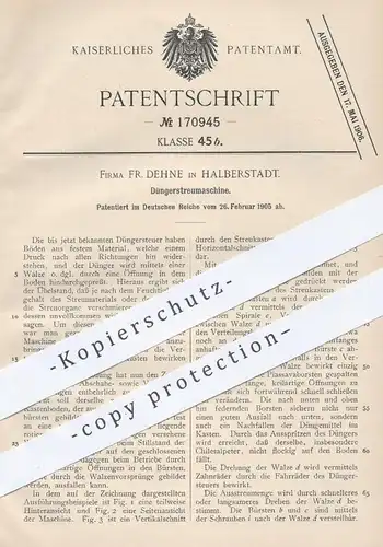 original Patent - Fr. Dehne , Halberstadt , 1905 , Düngerstreumaschine | Streumaschine für Dünger , Landwirtschaft !!!