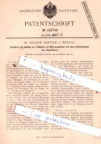 original Patent - Dr. Richard Hartleb in Breslau , 1900 , Impfung von Feldboden mit Mikroorganismen !!!