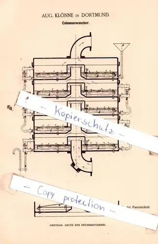 original Patent - Aug. Klönne in Dortmund , 1884 , Colonnenwascher !!!