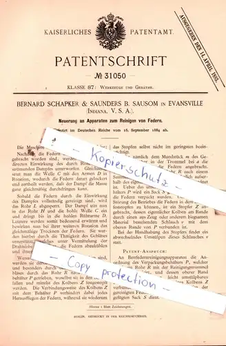 original Patent - Bernard Schapker & Saunders b. Sausom in Evansville , 1884 , Werkzeuge und Geräthe !!!