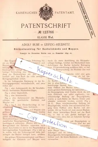 original Patent - Adolf Bube in Leipzig-Reudnitz , 1899 , Rückenbeschlag für Bucheinbände und Mappen !!!
