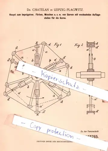 original Patent - Dr. Chatelan in Leipzig-Plagwitz , 1900 , Haspel zum Imprägniren, Färben, Waschen u.s.w. !!!