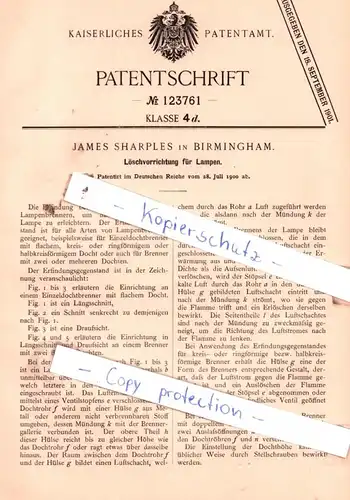 original Patent - James Sharples in Birmingham , 1900 ,  Löschvorrichtung für Lampen !!!