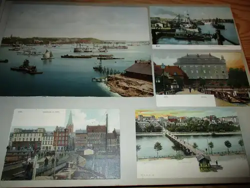 5x Ansichtskarte Kiel 1903 auf Albumseite , Panorama , Album , Postkarte , AK !!!