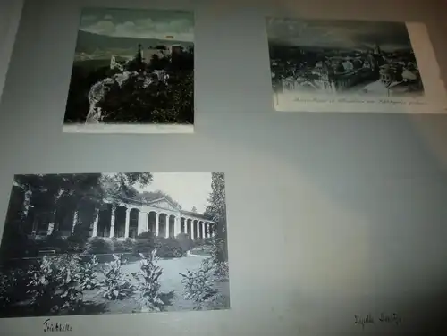4x Ansichtskarte Baden-Baden und Axenstein auf Albumseite , Album , Postkarte , AK !!!