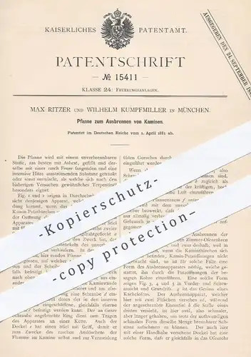 original Patent - Max Ritzer , Wilhelm Kumpfmiller , München , 1881 , Pfanne zum Ausbrennen der Kamine | Ofen , Öfen !!!