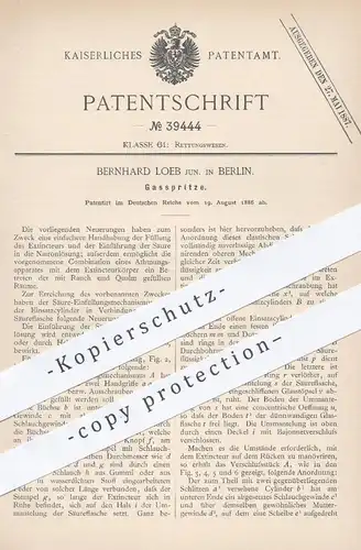 original Patent - Bernhard Loeb , Berlin , 1886 , Gasspritze |  Gas , Spritze , Feuerwehr , Rettungswesen , Feuer !!!