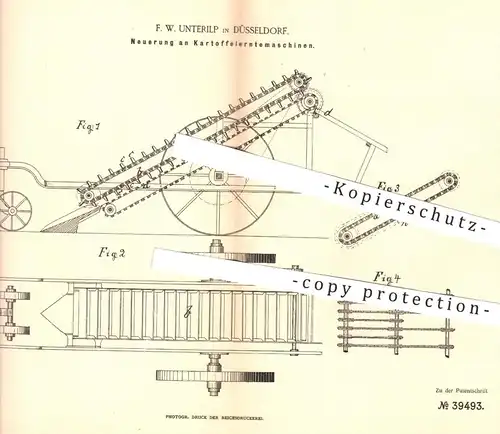 original Patent - F. W. Unterilp , Düsseldorf 1886 , Kartoffelerntemaschine | Kartoffeln  Erntemaschine , Landwirtschaft