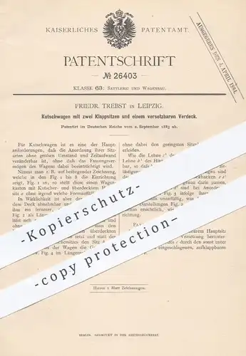 original Patent - Fr. Trebst , Leipzig , 1883 , Kutschwagen mit Klappsitzen u. Verdeck | Kutsche , Pferdekutsche , Wagen