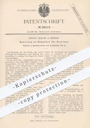 original Patent - Adolf Lexow , Berlin , 1882 , Dämpfer für Pianinos | Piano , Klavier , Musikinstrumente , Musik !!!