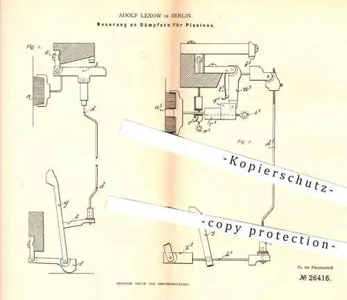 original Patent - Adolf Lexow , Berlin , 1882 , Dämpfer für Pianinos | Piano , Klavier , Musikinstrumente , Musik !!!