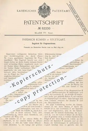 original Patent - Friedrich Kühner , Stuttgart , 1894 , Segelrad für Flugmaschinen | Fliegen , Segelflieger , Luftschiff